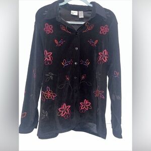 Koret Black Floral Embroidered Button Down Shirt
